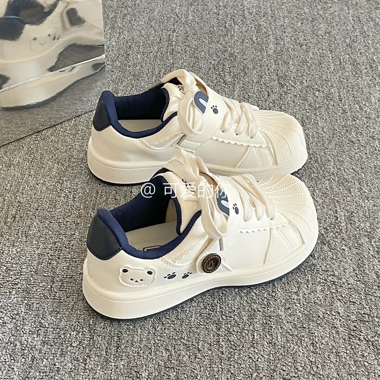 贝壳头厚底小白鞋子女款爆款2025新款休闲板鞋春秋百搭小众面包鞋