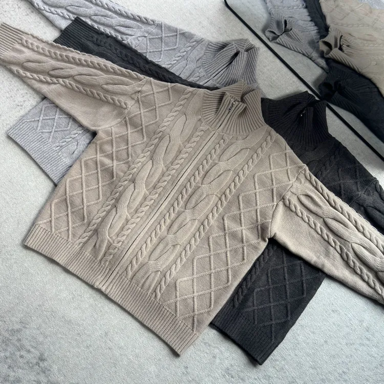 【KEBUSI】现货！重工立体浮雕提花拉链毛衣立领boxy外套男女#Y032