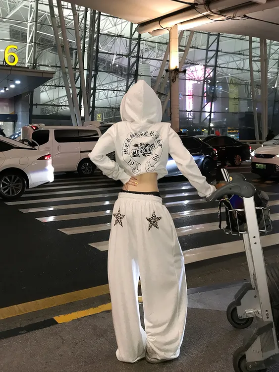 JMJ 美式慵懒基础款抽绳垂感休闲裤女宽松休闲直筒百搭拖地长裤