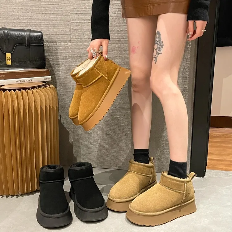 厚底雪地靴女款2025新款冬季加绒加厚棉鞋防滑保暖短筒毛毛棉鞋