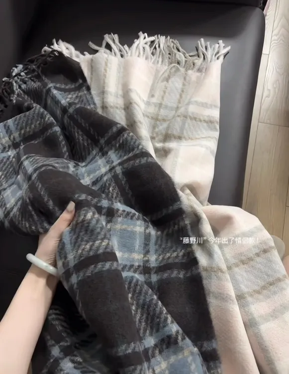 【藤野川x小桃织】情侣款 格纹加厚秋冬款围巾2025新秋冬季女围巾