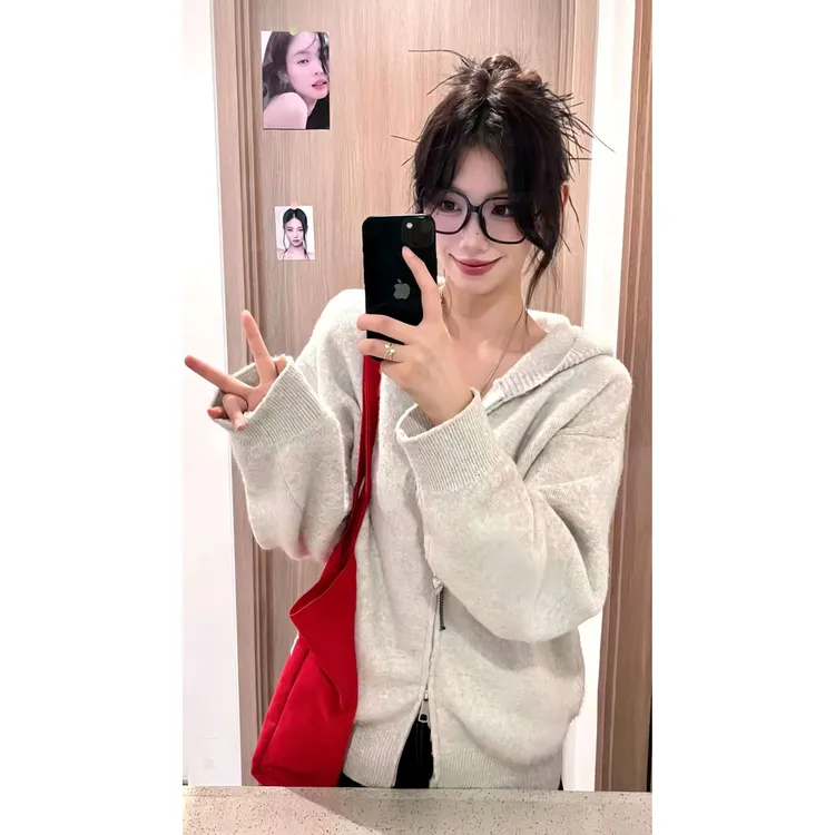 美式潮流开衫连帽毛衣男秋季新款宽松休闲百搭慵懒风针织衫