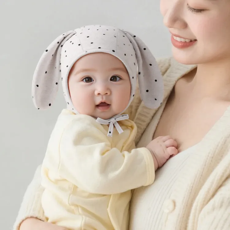 婴儿帽子宝宝护囟门春秋季纯棉男童胎帽兔耳朵女童包头帽儿童护耳
