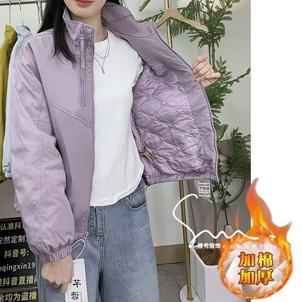 立领短款棉衣棉服女秋冬新款韩版宽松显瘦上衣休闲小个子加棉外套