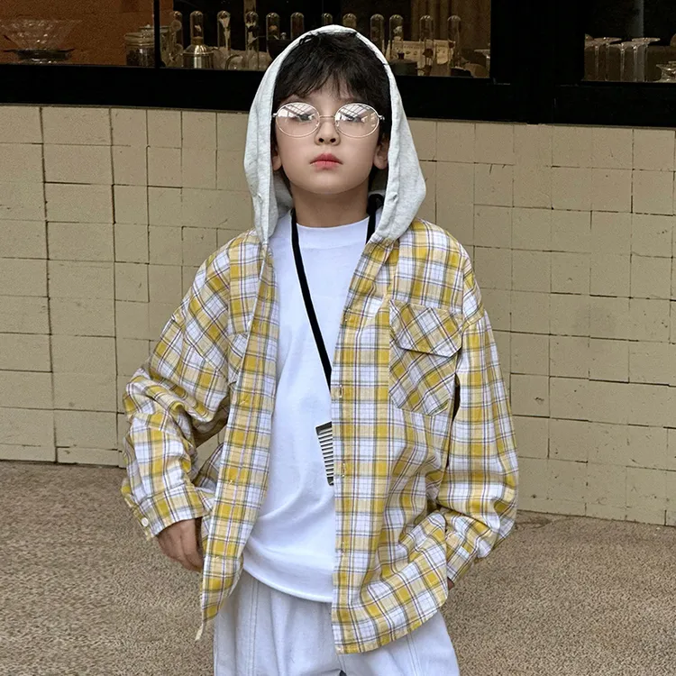 儿童装男童衬衫春秋款2025新款秋装秋季格子中大童外套男孩衬衣潮