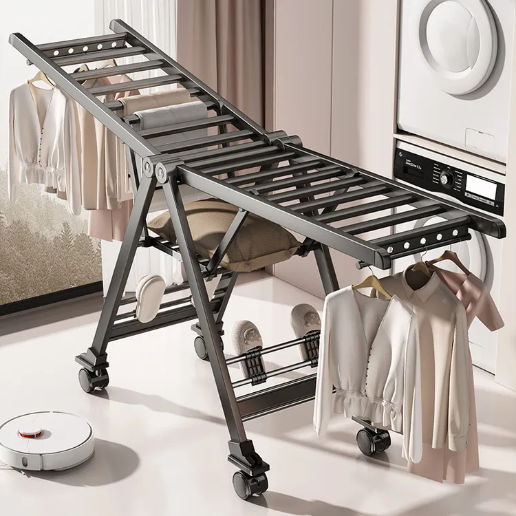 德国YOUQIN折叠晾衣架落地家用凉衣杆卧室内挂衣架阳台晒被子神器