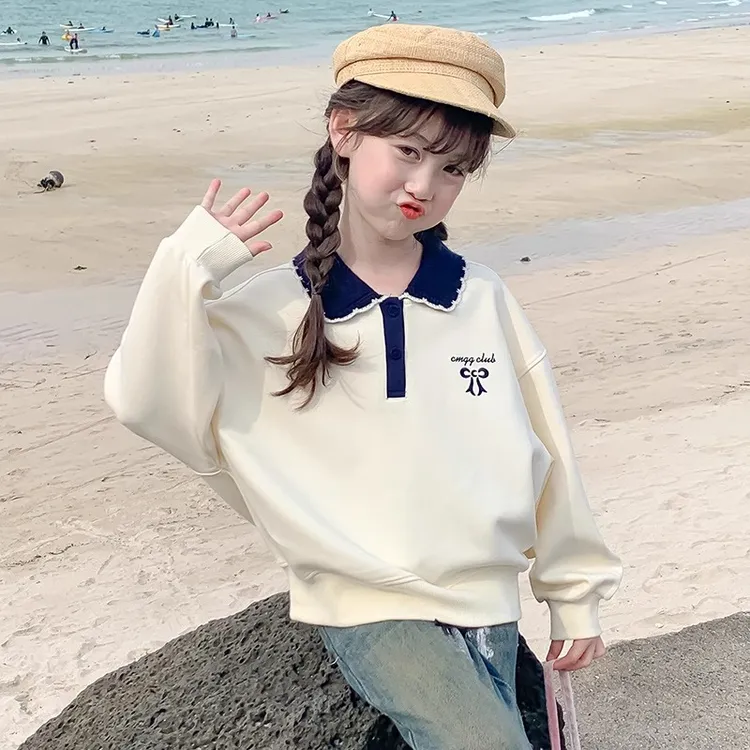 女童卫衣春秋款2025新款洋气中大童学院风长袖小女孩POLO领上衣潮