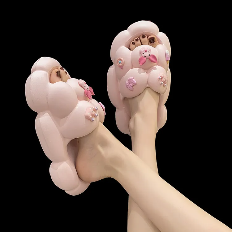 雨花石踩屎感拖鞋女夏季外穿卡通可爱小猪厚底防滑室内家居凉拖鞋