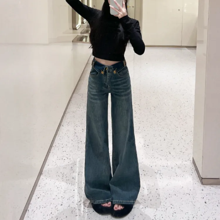 高腰微喇牛仔裤女2025早秋新款显瘦弹力宽松垂感小个子百搭喇叭裤