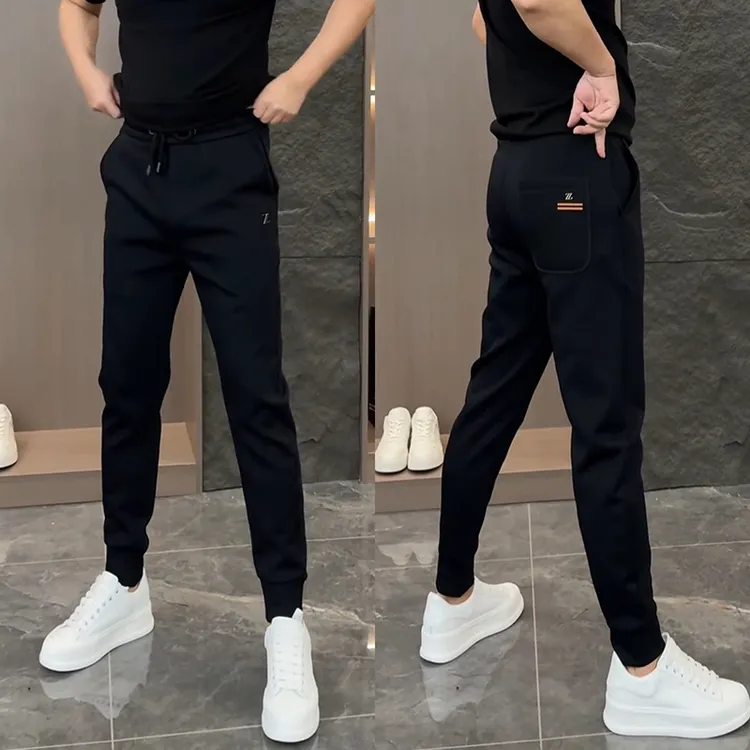 高端欧货男士休闲裤秋季新款轻奢修身显瘦束脚裤时尚简约运动卫裤