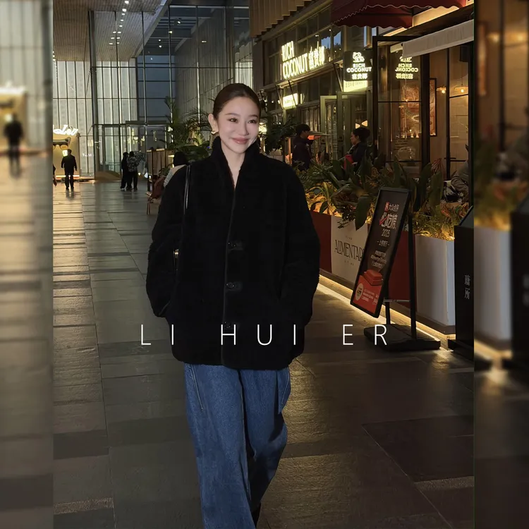 LiHuiEr李慧儿【零点钟声】冬季时尚百搭黑色羊毛短款外套A9594