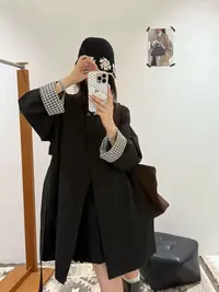 『雨美 Show』6808立领格子袖腰带风衣