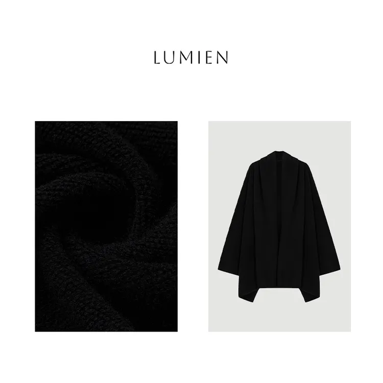 【LUMIEN】春季慵懒风休闲大翻领设计长袖绵羊毛开衫上衣LX5ASS037