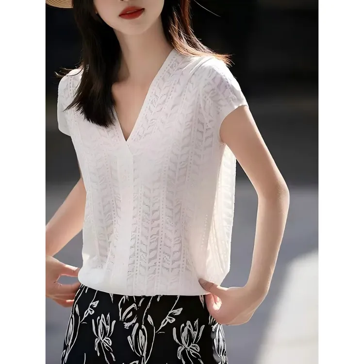 B 门店49&9！凉风T恤」莱赛尔天丝桑蚕丝提花飞飞袖坎肩上衣女T4666