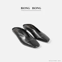 溶溶S RONRGONG 油蜡头层小牛皮羊皮垫脚浅口带跟穆勒拖UPBS25023