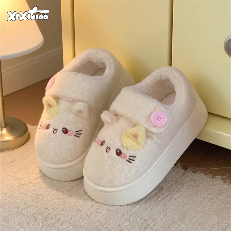 细细条 学生外穿软萌小猫咪面包鞋女冬百搭防滑厚底可爱加绒棉鞋