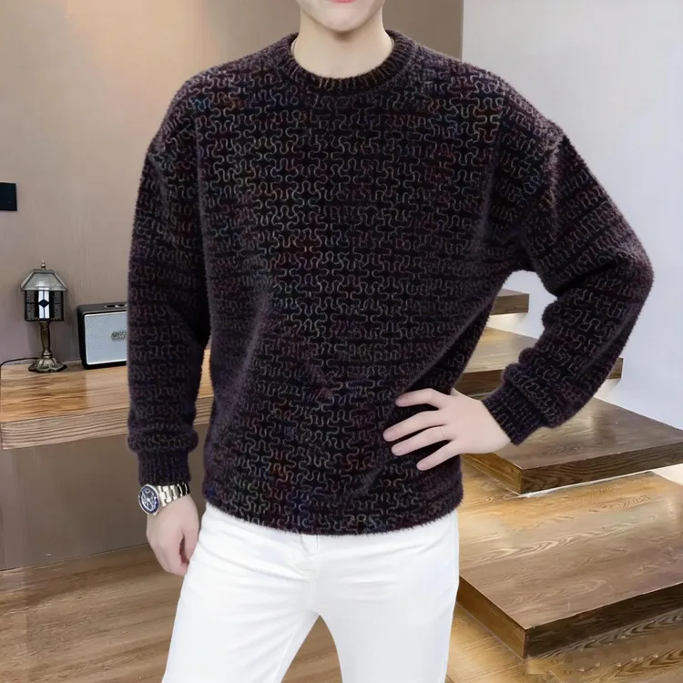 《紫气东来》男装秋冬男士加绒加厚提花色织休闲时尚潮流圆领卫衣 