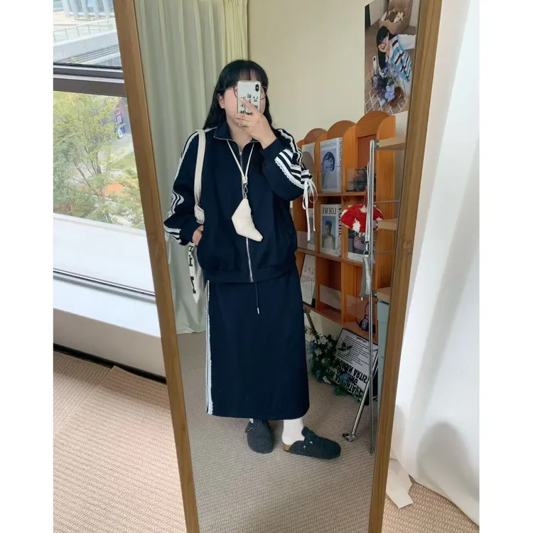 【鱼白专属】张大人【航行日志】大码女装微胖妹妹复古港风秋冬卫衣搭半裙套装
