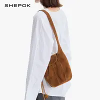 SHEPOK高丝光绒面南瓜包磨砂牛皮气质百搭斜挎包单肩包美拉德穿搭