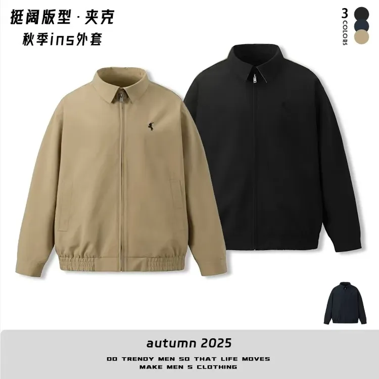 【秋季宽松休闲纯色刺绣翻领外套】百搭时尚复古简约外套88086