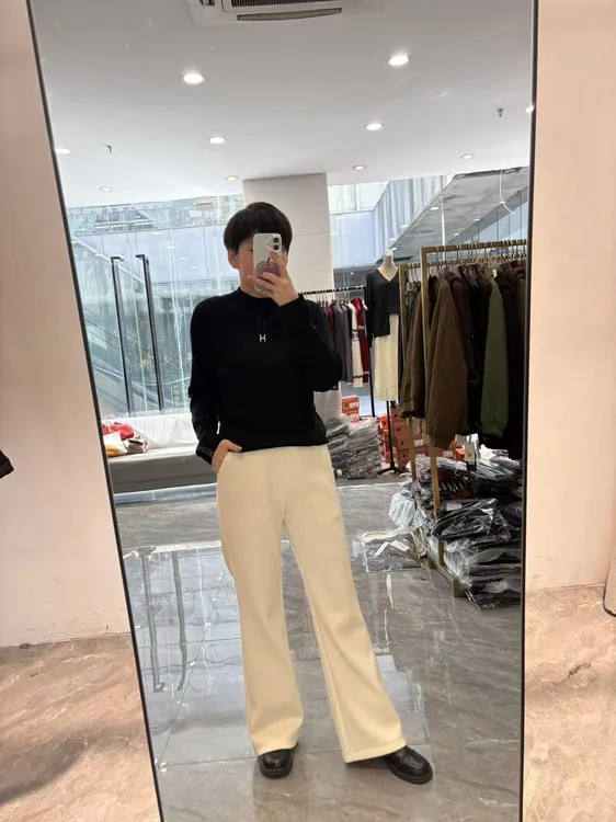 【丽姐家】冬季时尚纯色休闲百搭加绒微喇裤6760