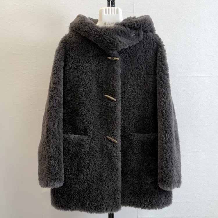 新面料升级版2025年秋冬新款全羊毛卷中长款连帽女士外套8851-3
