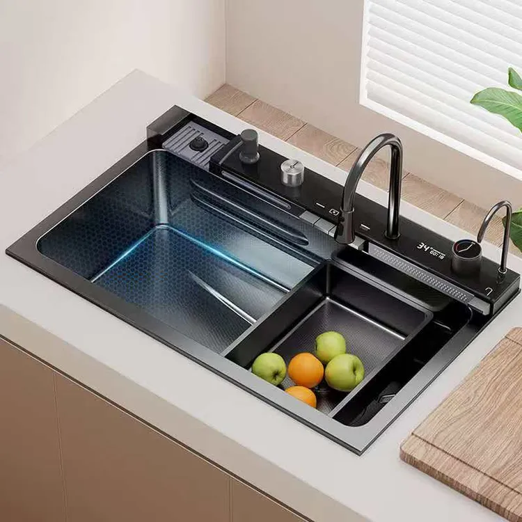 5.0加厚压纹304不锈钢鲸鱼飞雨瀑布厨房大单槽洗菜盆洗手池洗碗池