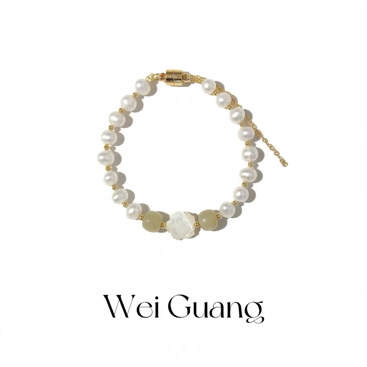 铜合金贝壳手链 WG/微光珍珠白蝶贝山茶花珍珠手链