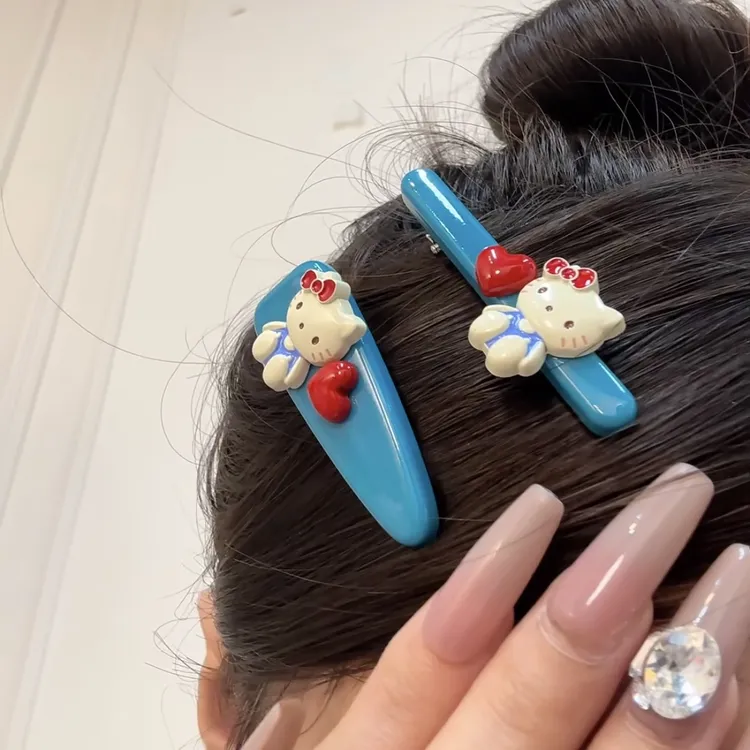 韩系可爱kt猫爱心侧边夹发饰蓝色鸭嘴夹发夹百搭爆款碎发刘海夹女