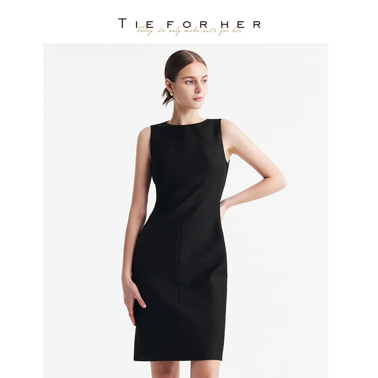 TieForHer TSOQ™ 羊毛圆领高级感无袖简约职场通勤百搭连衣裙女