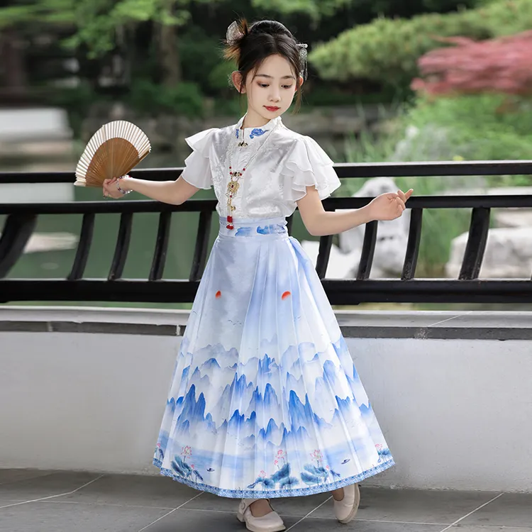 新品巴拉巴拉汉服女童夏装2025新款大童国风马面裙套装儿童夏季女