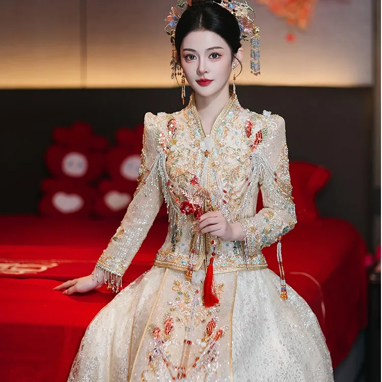 2024新款金色秀禾服高级新娘中式婚纱礼服重工奢华敬酒服出阁服女