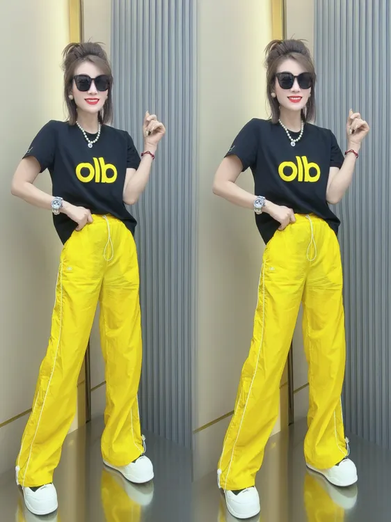 2780#字母短袖阔腿裤两件套