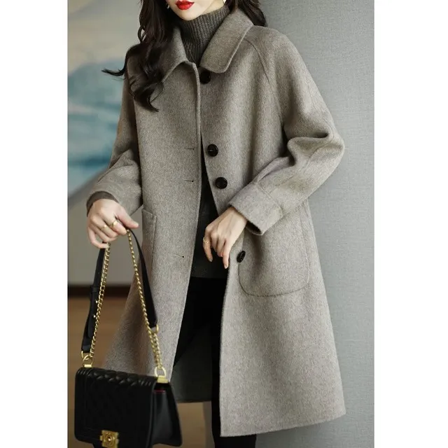 奥特莱斯大牌剪标尾货秋冬加厚夹棉宽松中长款毛呢大衣呢子外套女