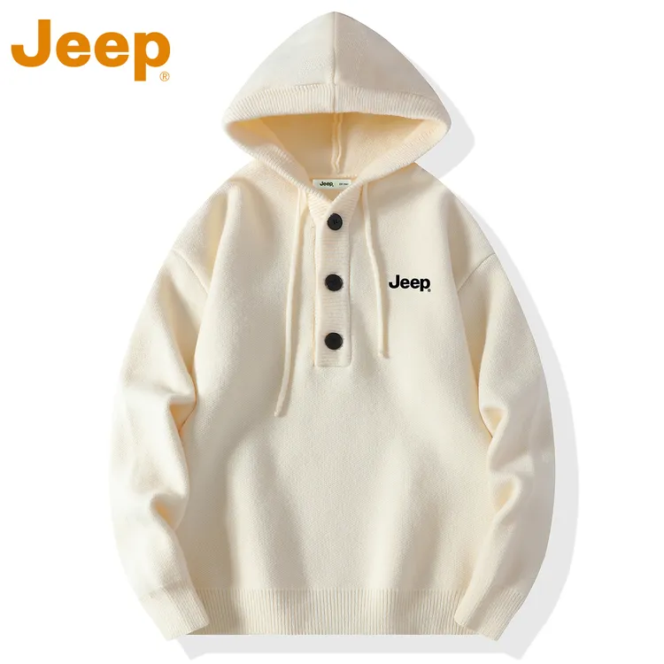 JEEP吉普半扣纯色连帽毛衣男款秋冬季美式潮牌宽松休闲针织衫上衣