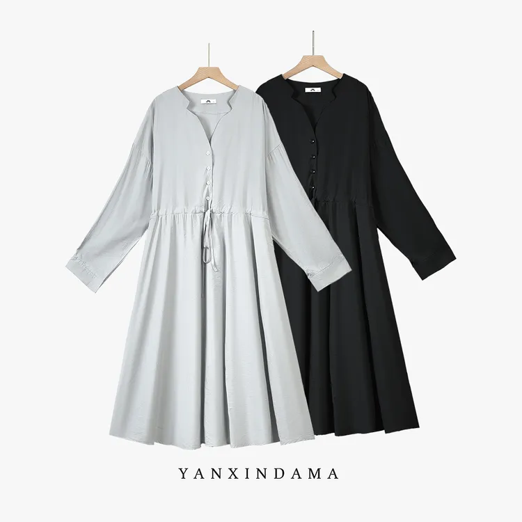 【岩心】大码女装300斤胖MM时尚法式设计高级感气质长袖连衣裙10039