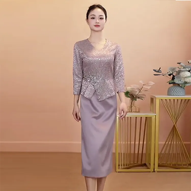 婚宴服遮肚小个子年轻妈妈装婚宴礼服喜婆婆喜妈妈装秋季连衣裙