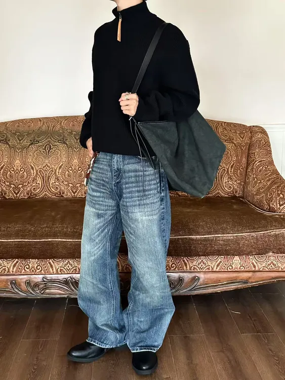 MADEEXTREME 秋季新品小众设计质感cleanfit洗水竹节裤牛仔裤男