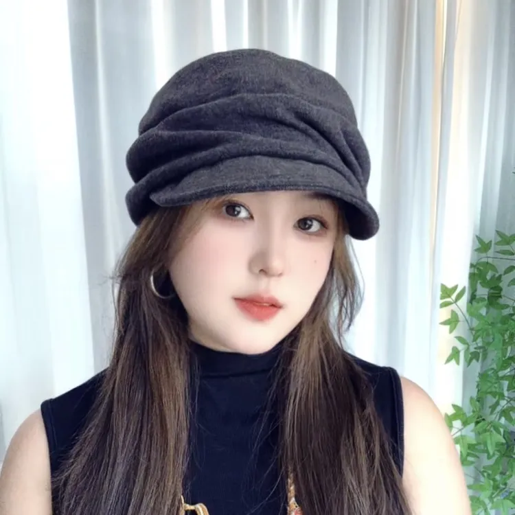 日系褶皱报童帽2025秋冬新款羊毛混纺小众设计鸭舌帽复古百搭时髦