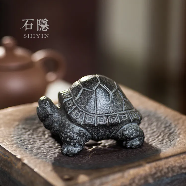 石隐茶宠摆件变色纯手工乌金石头可养乌龟茶盘饰品玩创意招财礼品