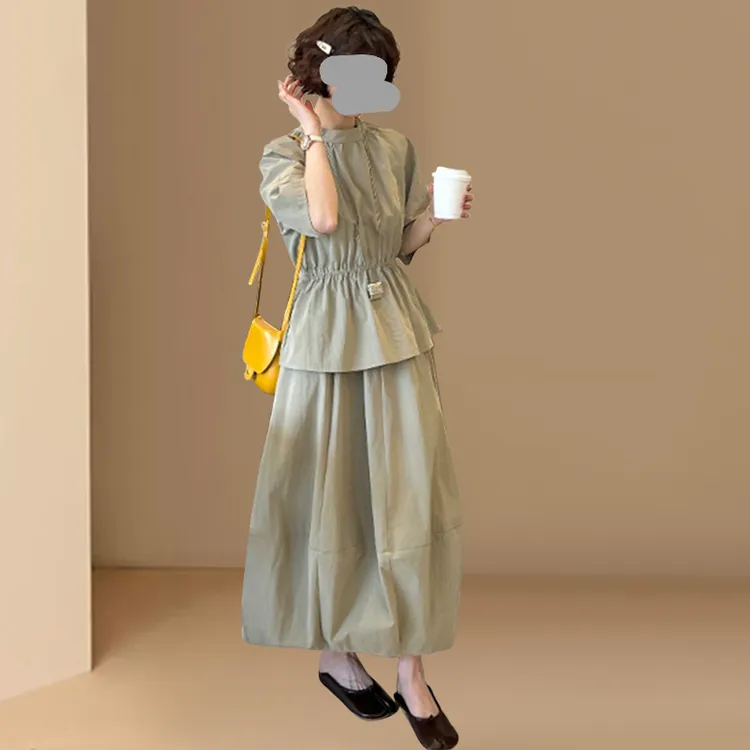 韩版时尚气质收腰休闲上衣花苞裙女装2025夏季新款独特超好看套装