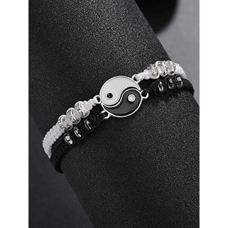 合金手链 时尚八卦太极阴阳手链学生情侣手绳简约可调节编织手串