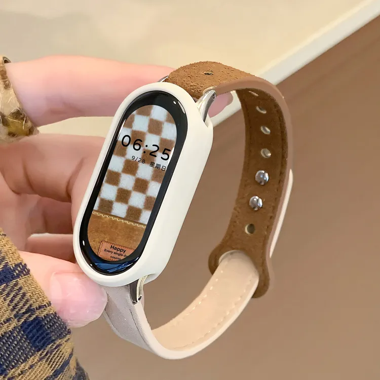 UhADa秋冬毛适用小米手环10表带拼色皮质双扣小米手环9表带8腕带