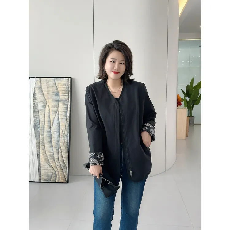 微胖女装【塞纳河】早秋新款显瘦百搭上衣简约外套20799