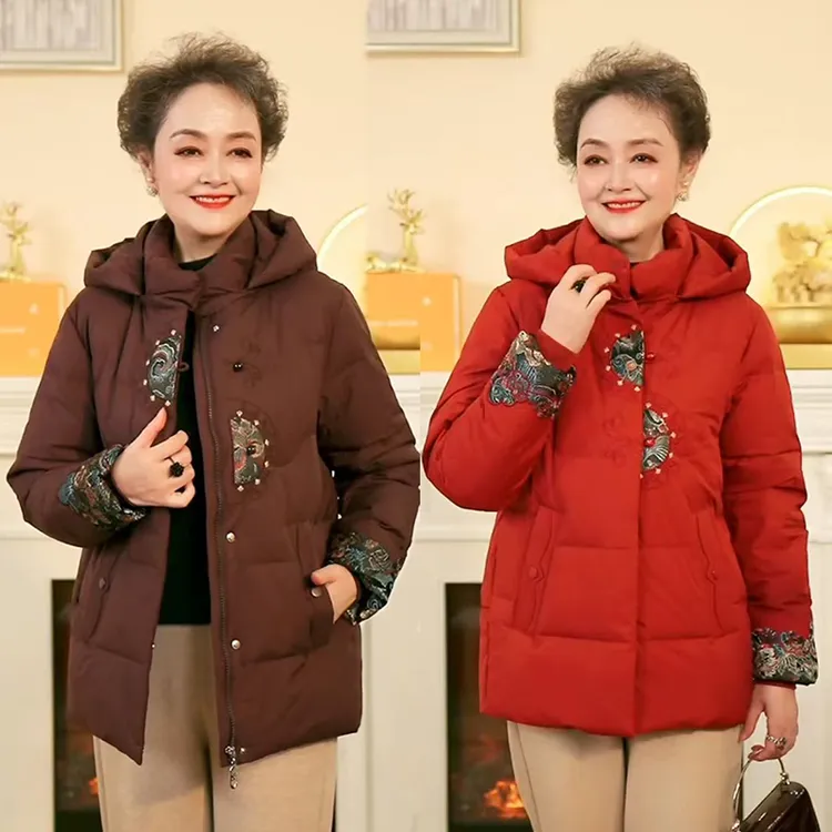 洋气妈妈冬装新款国风保暖羽绒服加厚时尚外套女气质上衣宽松连帽