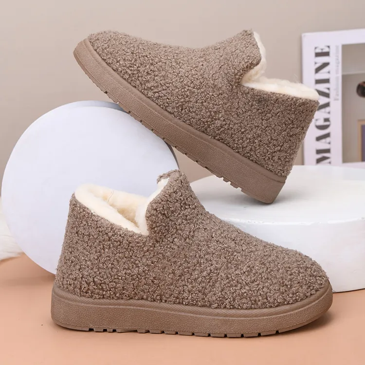2025新款冬季加绒加厚时尚雪地靴一脚蹬防滑女棉鞋居家高帮软底鞋