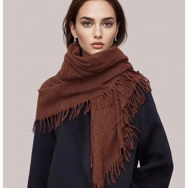 德国订单新品 慵懒随意手工流苏正方形山羊绒披肩围巾女秋冬