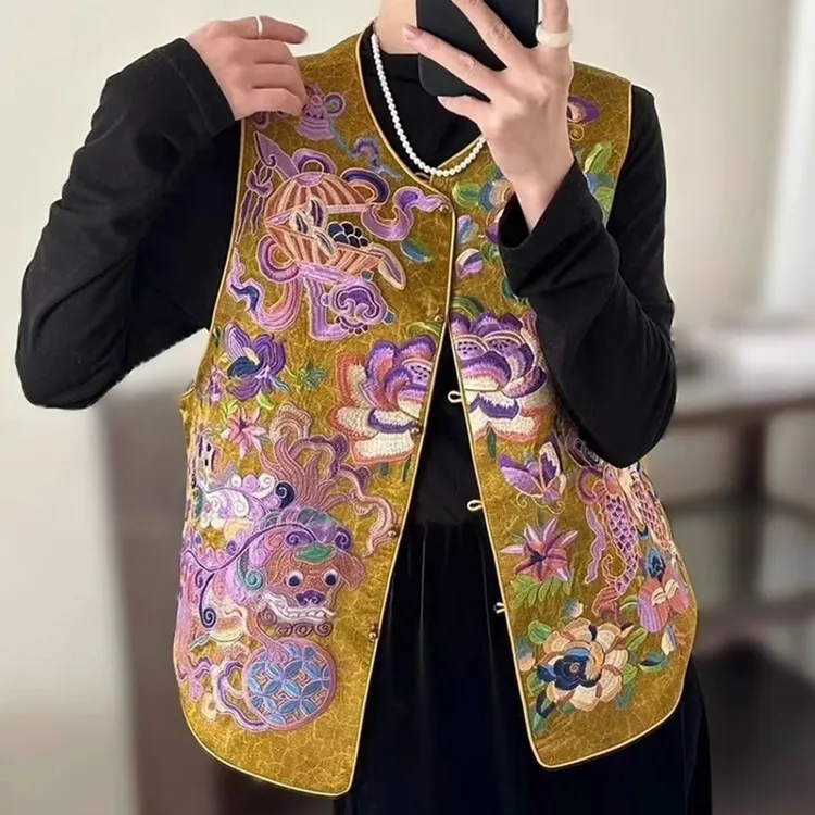 刺绣马夹提花小个子重工秋季女士上衣春秋外套国风马新中式新款
