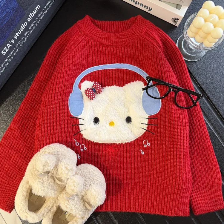 【德绒自发热】女童秋冬季加厚毛衣2025新款卡通上衣冬季保暖针织衫