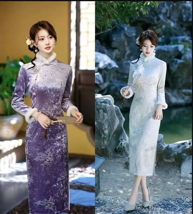 多冬季新款新中式国风气质修身显瘦加绒加厚优雅日常旗袍